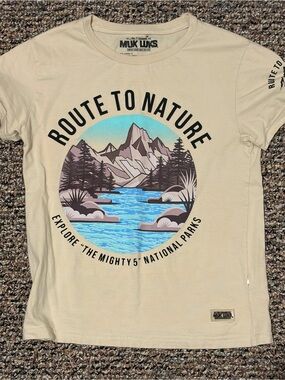 Muk Luks Kids Route to Nature Graphic Tee - Cream with Blue Accent